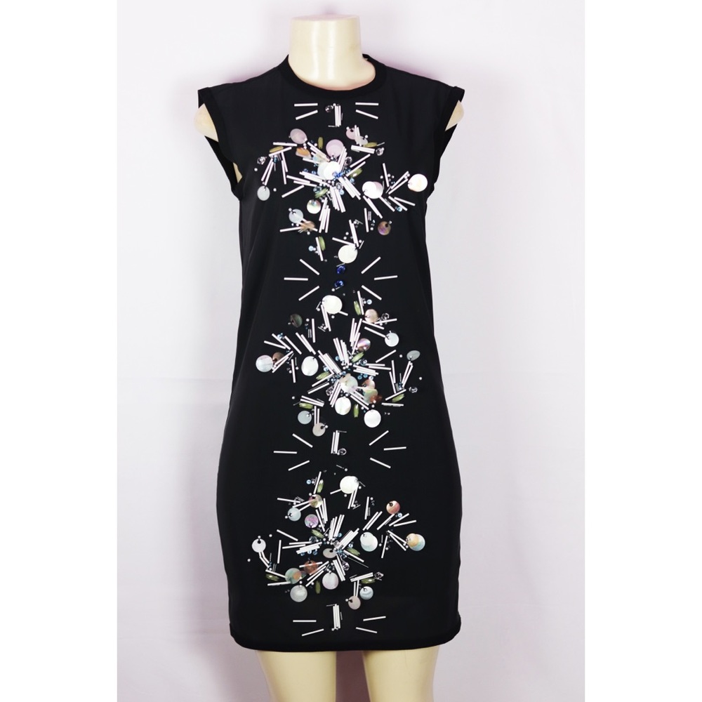 TANYA TAYLOR BLACK EMBELLISHED SLEEVELESS TUNIC 0